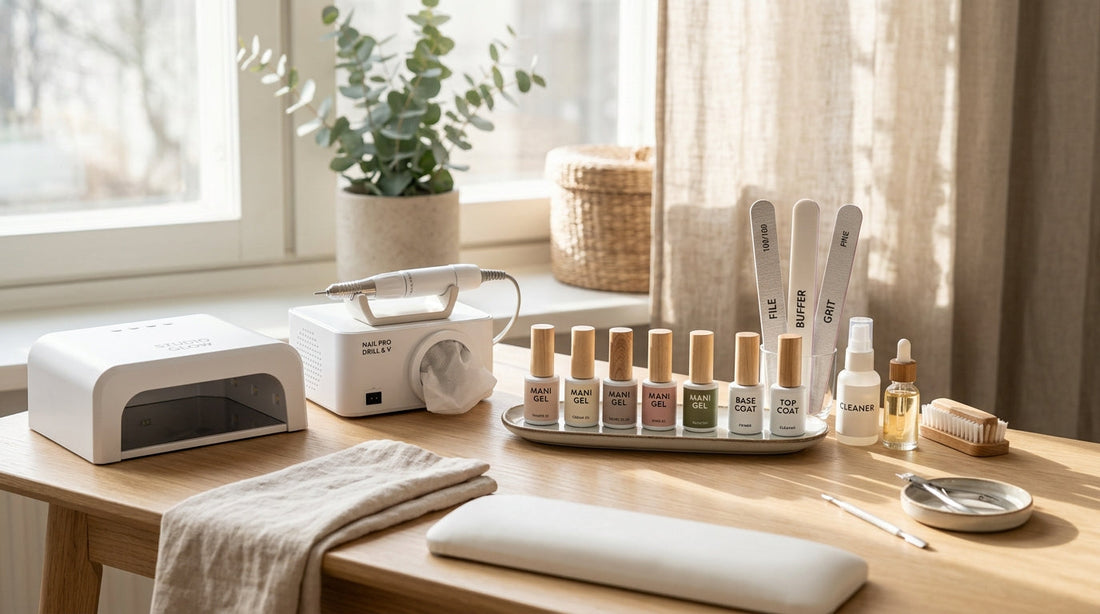 Mesa de manicura con kit básico para empezar en semipermanente