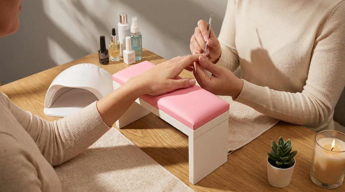 Aplicación de esmaltado semipermanente en manicura profesional