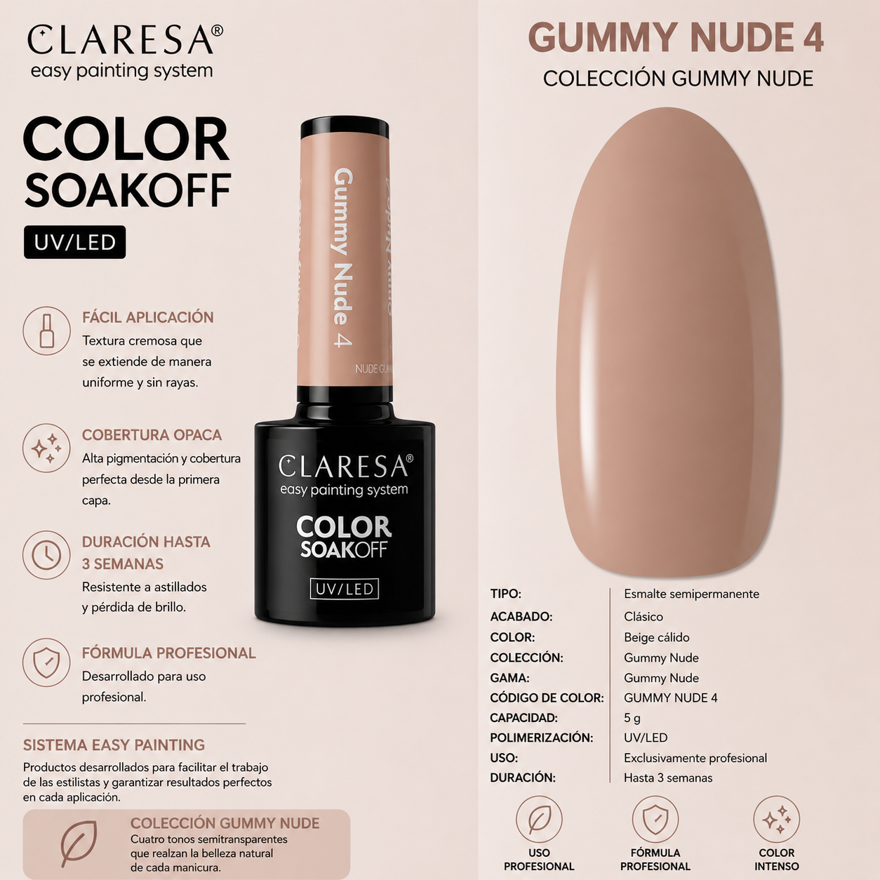 Esmalte Claresa Nude Glow Gummy Caramel 4