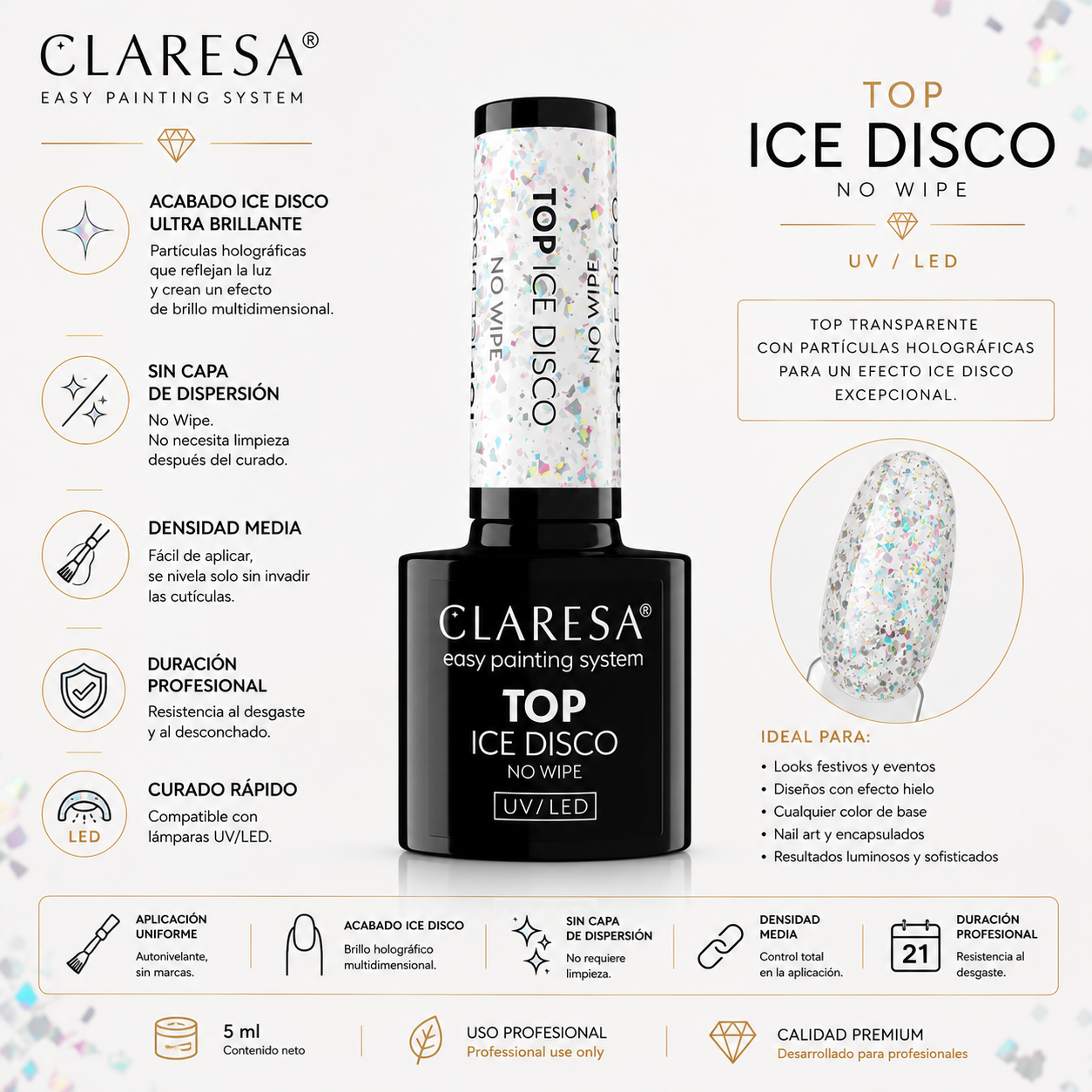 Top Coat Efecto Folia Plateada Ice Disco No Wipe | Semipermanente 5 g