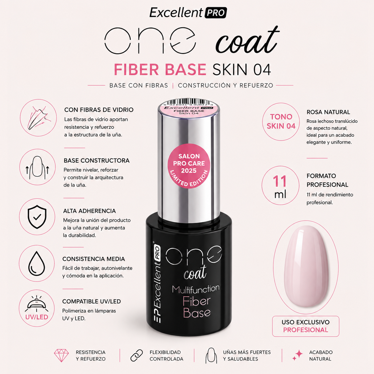 Excellent PRO One Coat Multifunction Fiber Base Skin 04 – Base constructora con fibras 11 ml