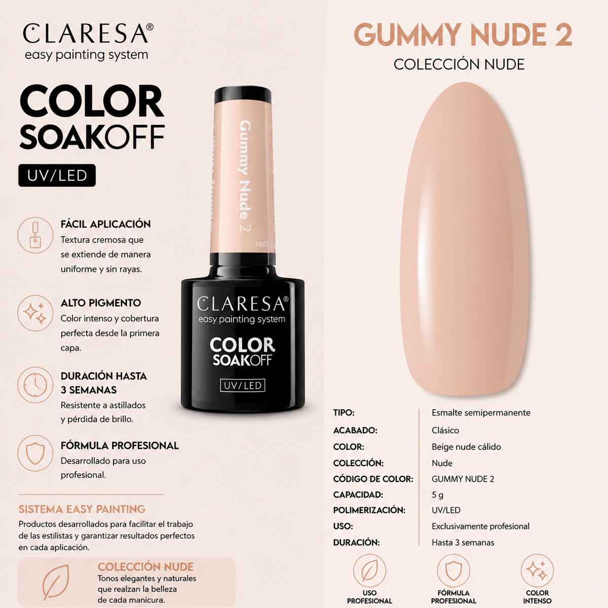 Esmalte Claresa Nude Glow Gummy Nude Creamy 2
