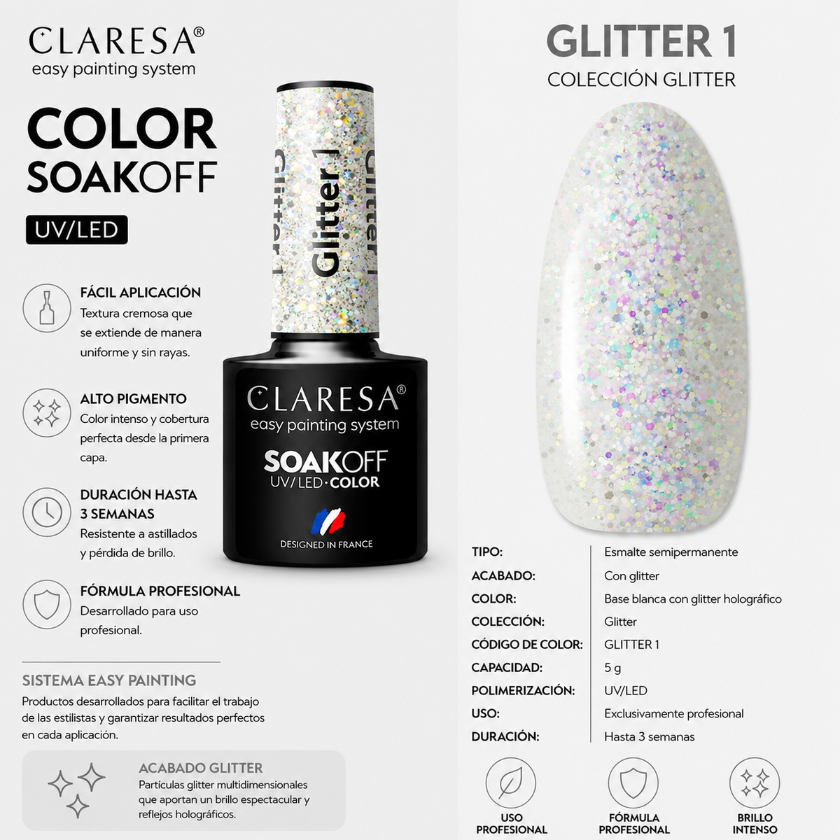 Esmalte Claresa con purpurina plateada