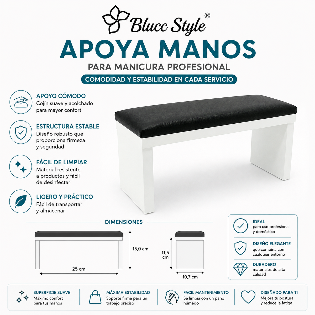 Reposabrazos para manicura negro