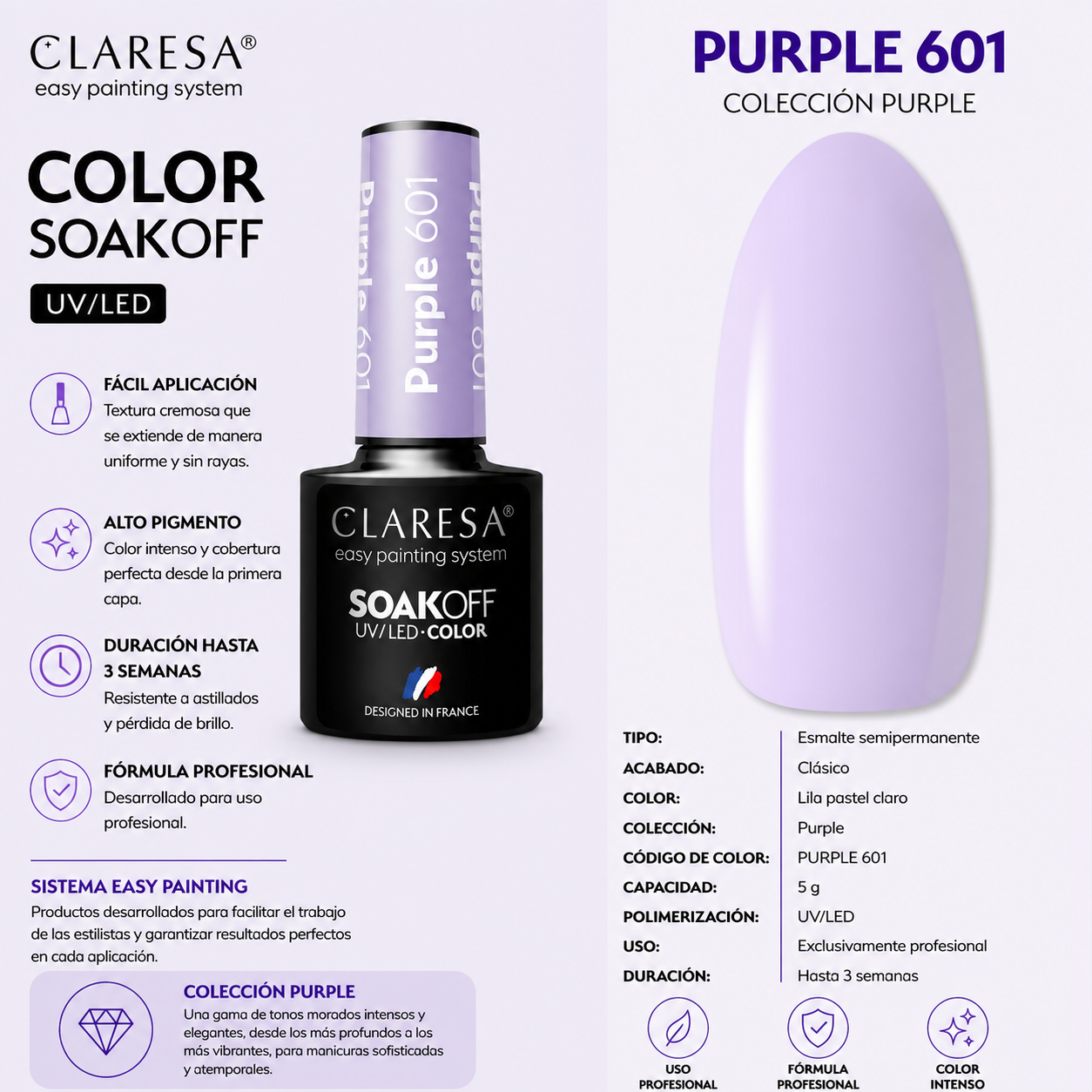 Esmalte Claresa morado 601 lila