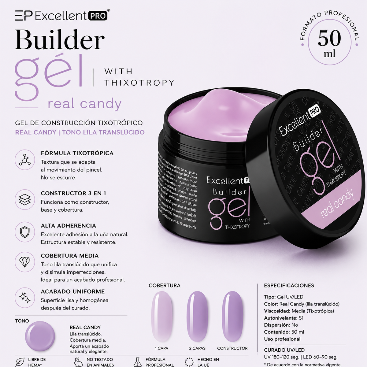 Gel constructor LED/UV Real Candy 50 g con tixotropía
