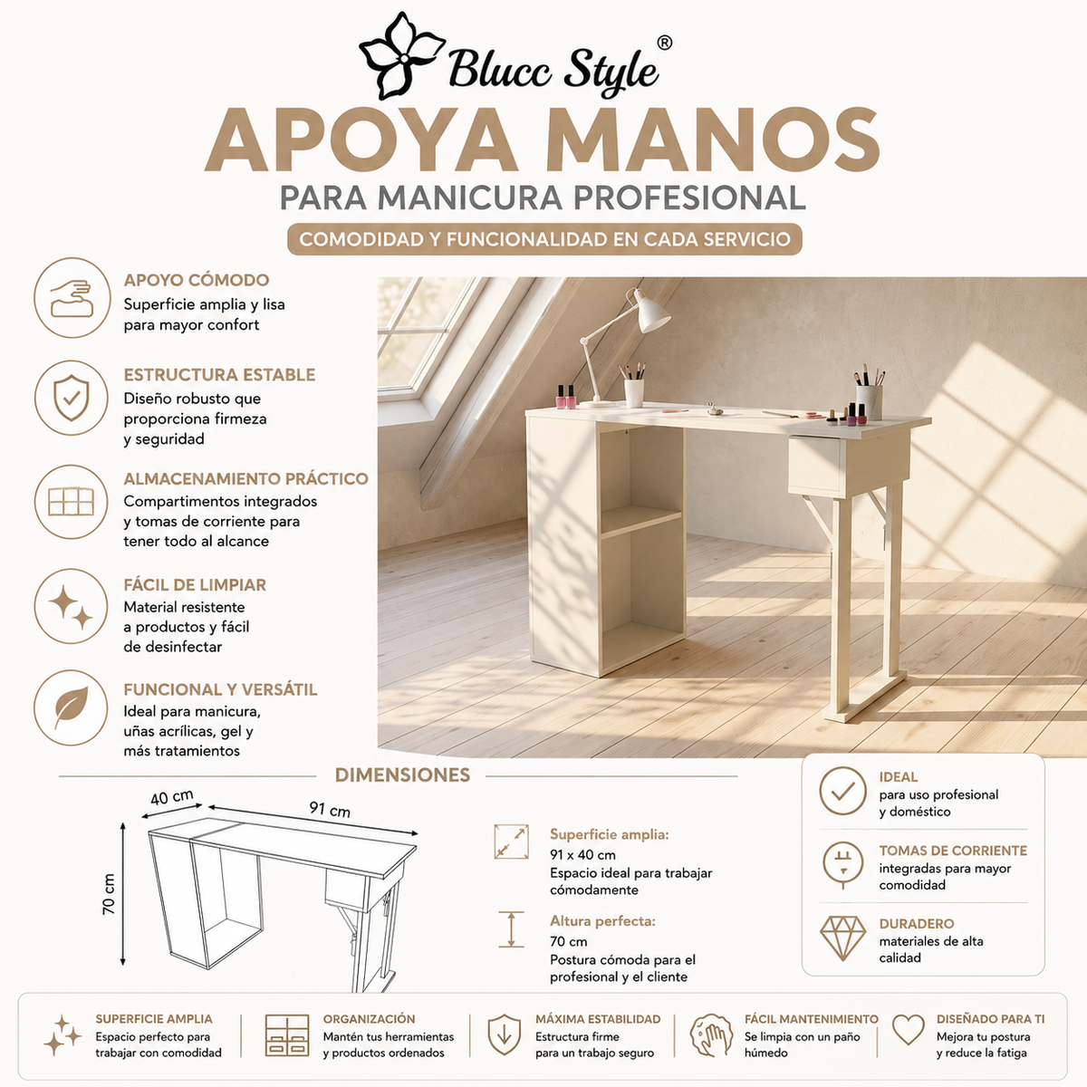 Mesa de manicura plegable