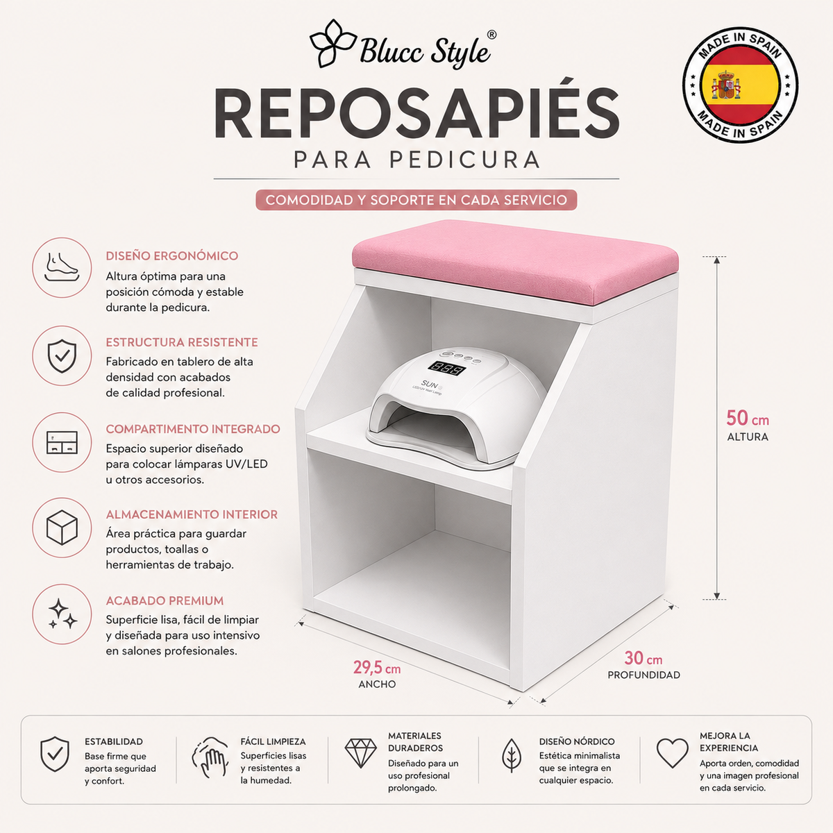 Reposapiés para pedicura rosa