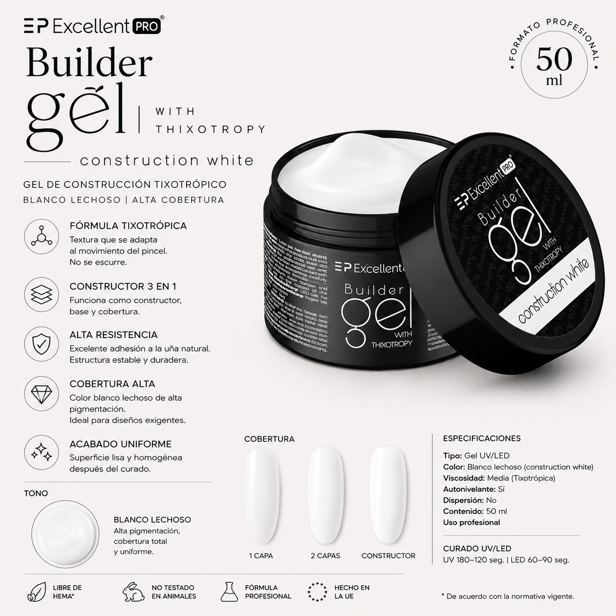 Gel de uñas de construcción LED UV BLANCO 50 g.