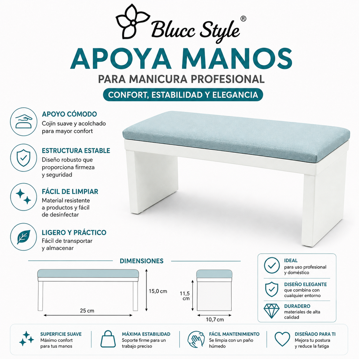 Reposabrazos para manicura gris
