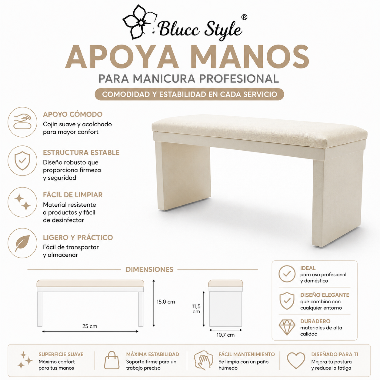 Reposabrazos para manicura blanco