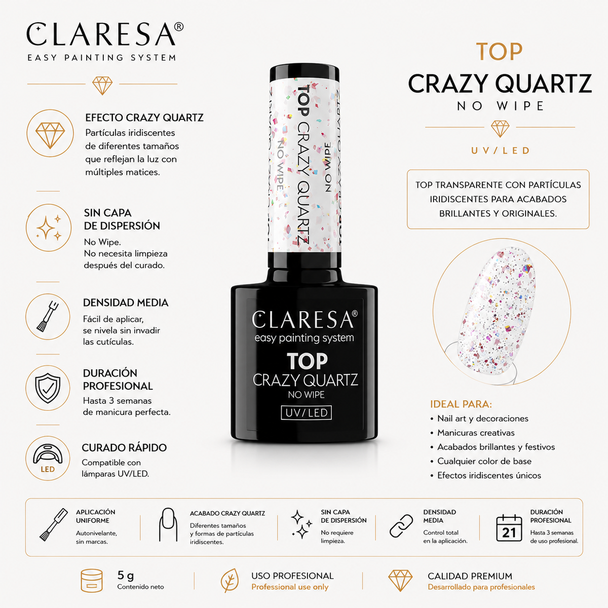 Top Coat Confeti Multicolor Crazy Quartz No Wipe | Semipermanente 5 g