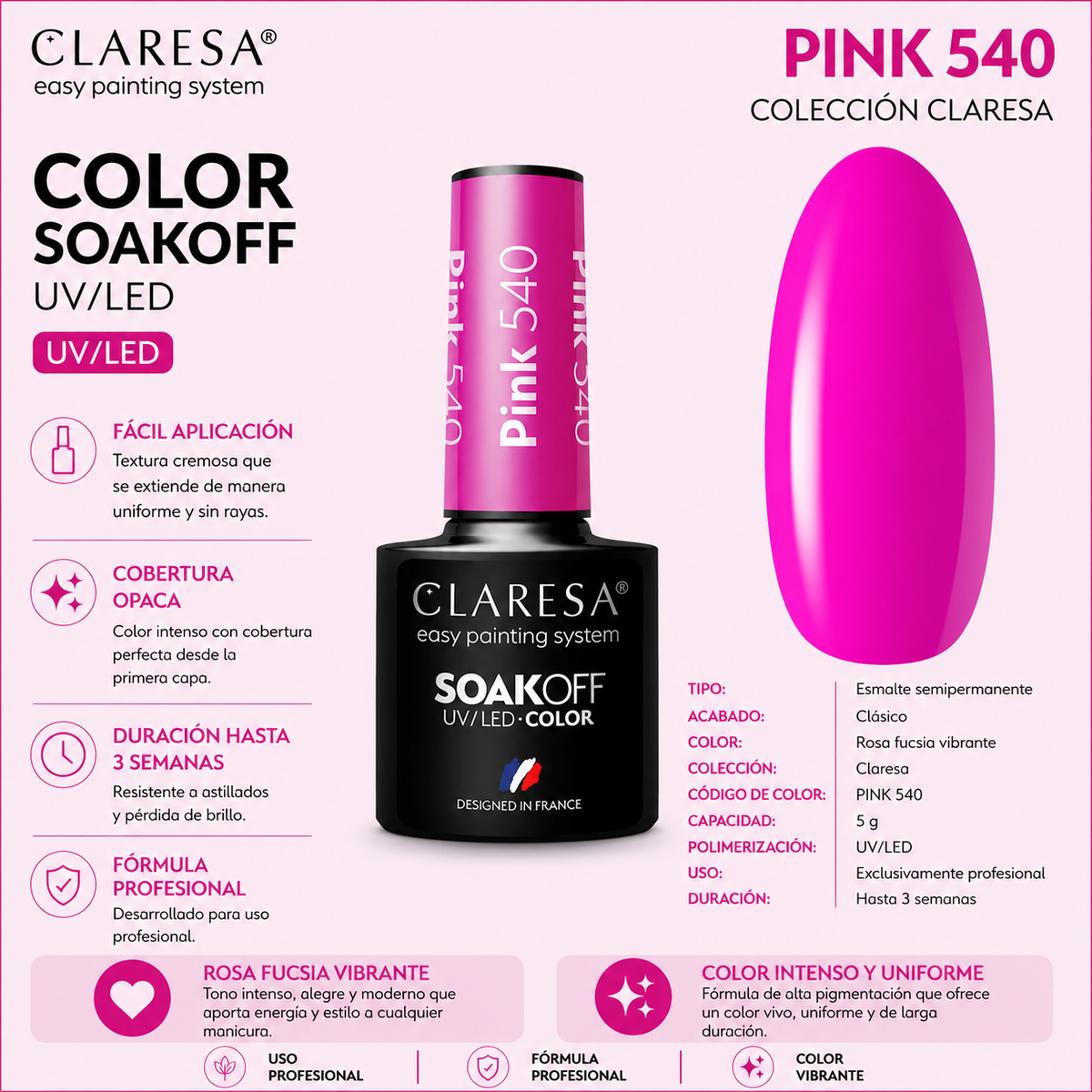 Esmalte Claresa Rosa 540 Rosa Rubí