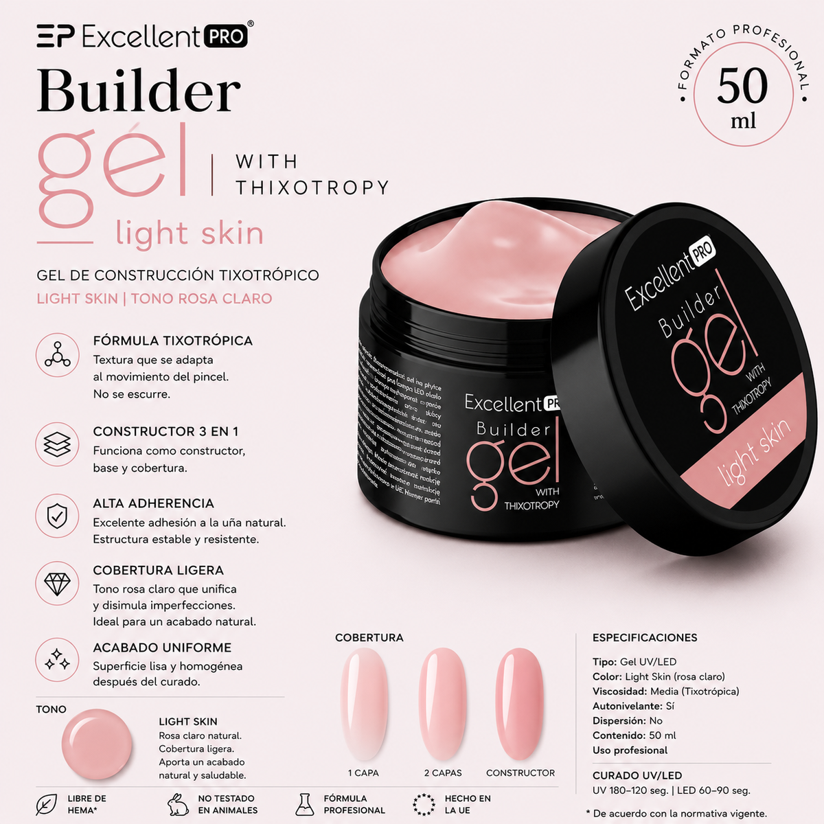 Gel constructor monofásico LED/UV, 50 g LIGHT SKIN