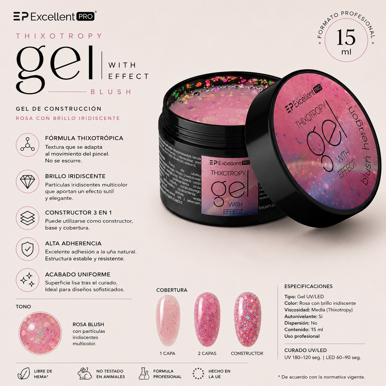 Gel constructor con láminas hexagonales color 15 g