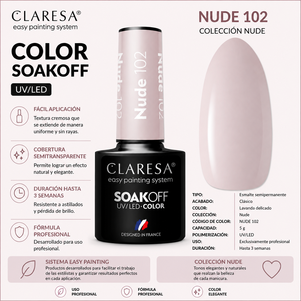 Esmalte Claresa Nude 102 Lavanda suave