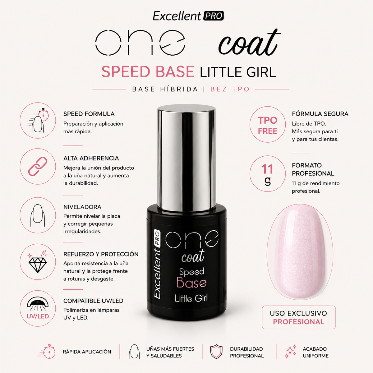 Excellent PRO One Coat Speed Base Little Girl – Base semipermanente 11 g