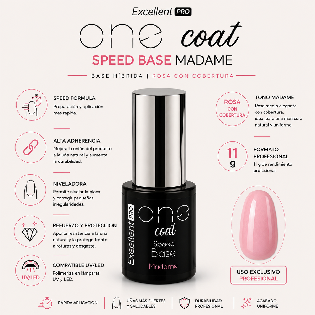 Excellent PRO One Coat Speed Base Madame – Base semipermanente 11 g