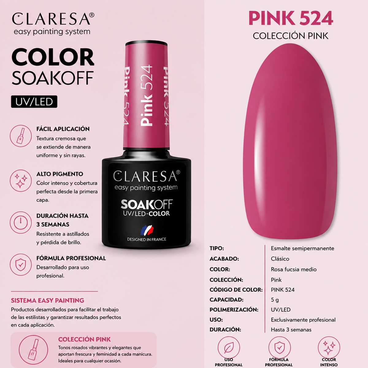 Esmalte Claresa 524 Rosa Frambuesa