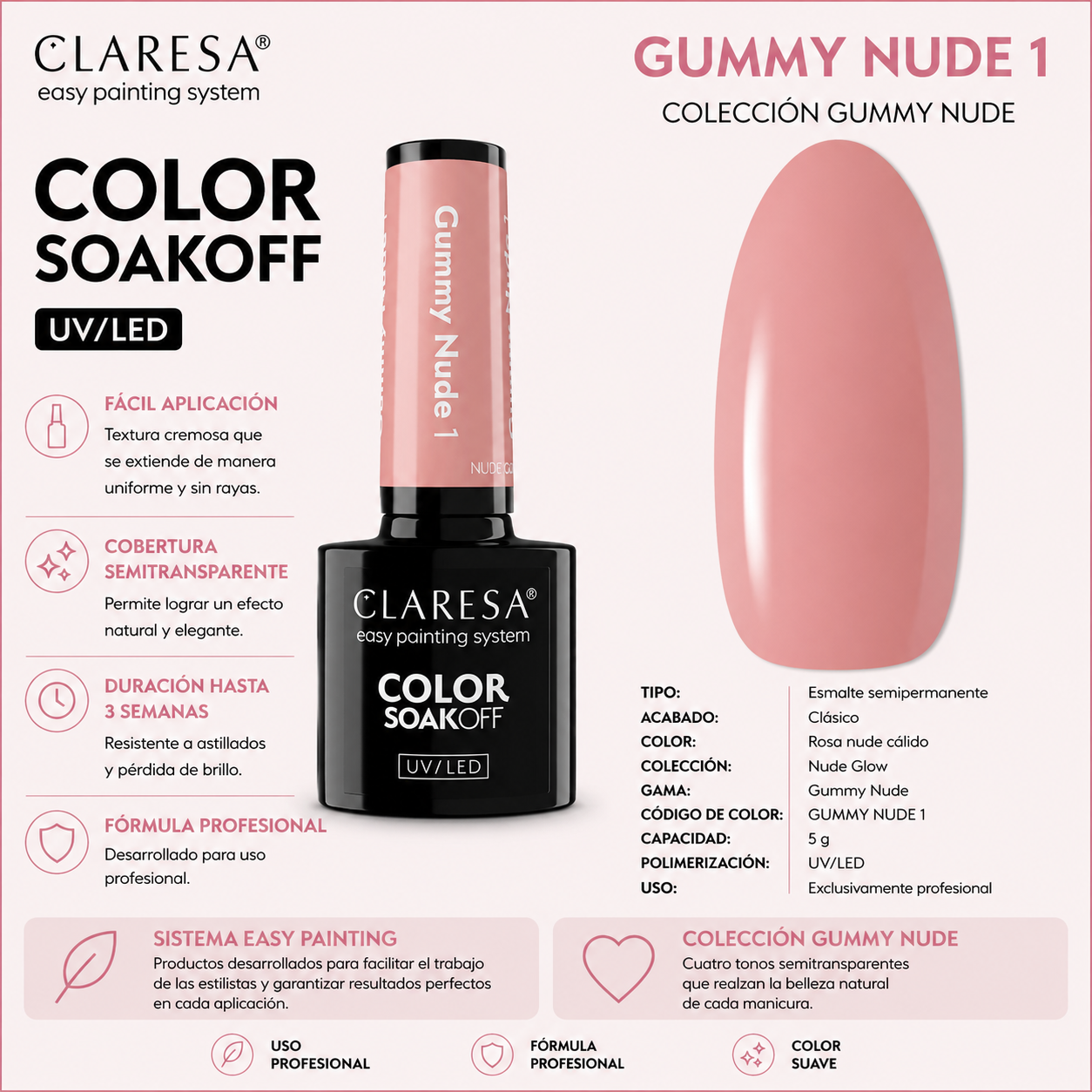 Esmalte Claresa Nude Glow Gummy Nude 1