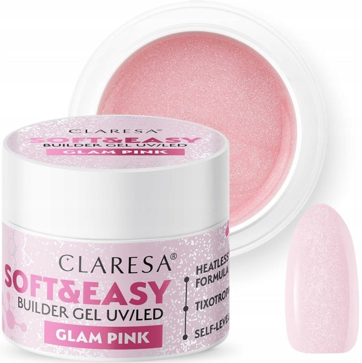 Gel constructor suave y fácil de aplicar Claresa Glam Pink Rosa pastel con partículas 45 g