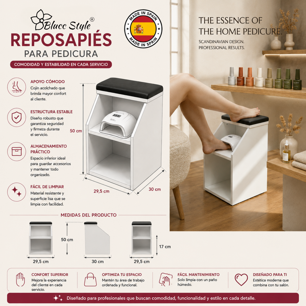Reposapiés para pedicura negro