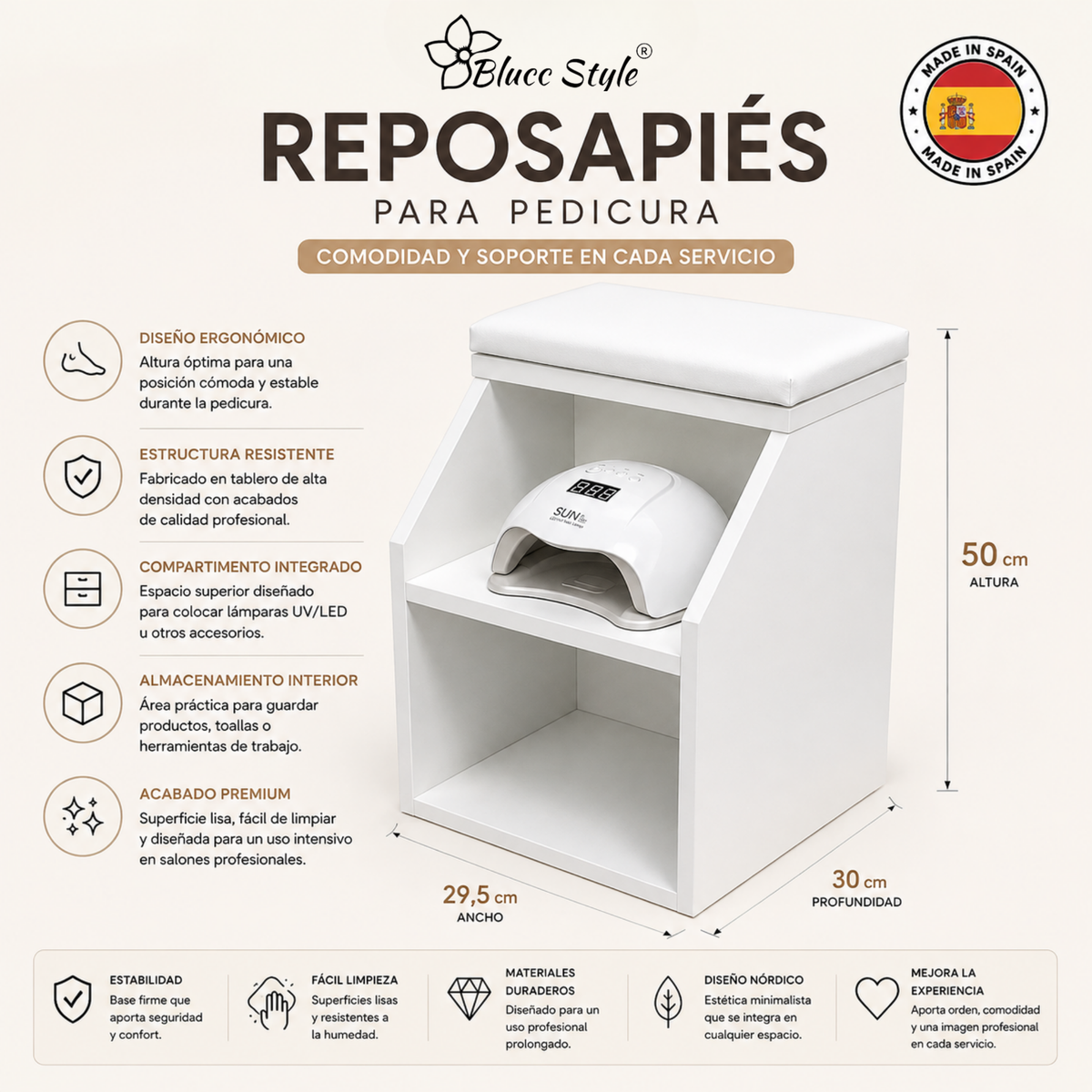 Reposapiés para pedicura blanco
