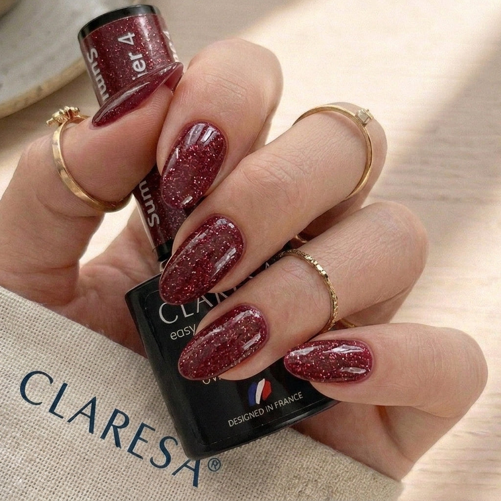Esmalte Claresa Sparkle 8 color borgoña con partículas