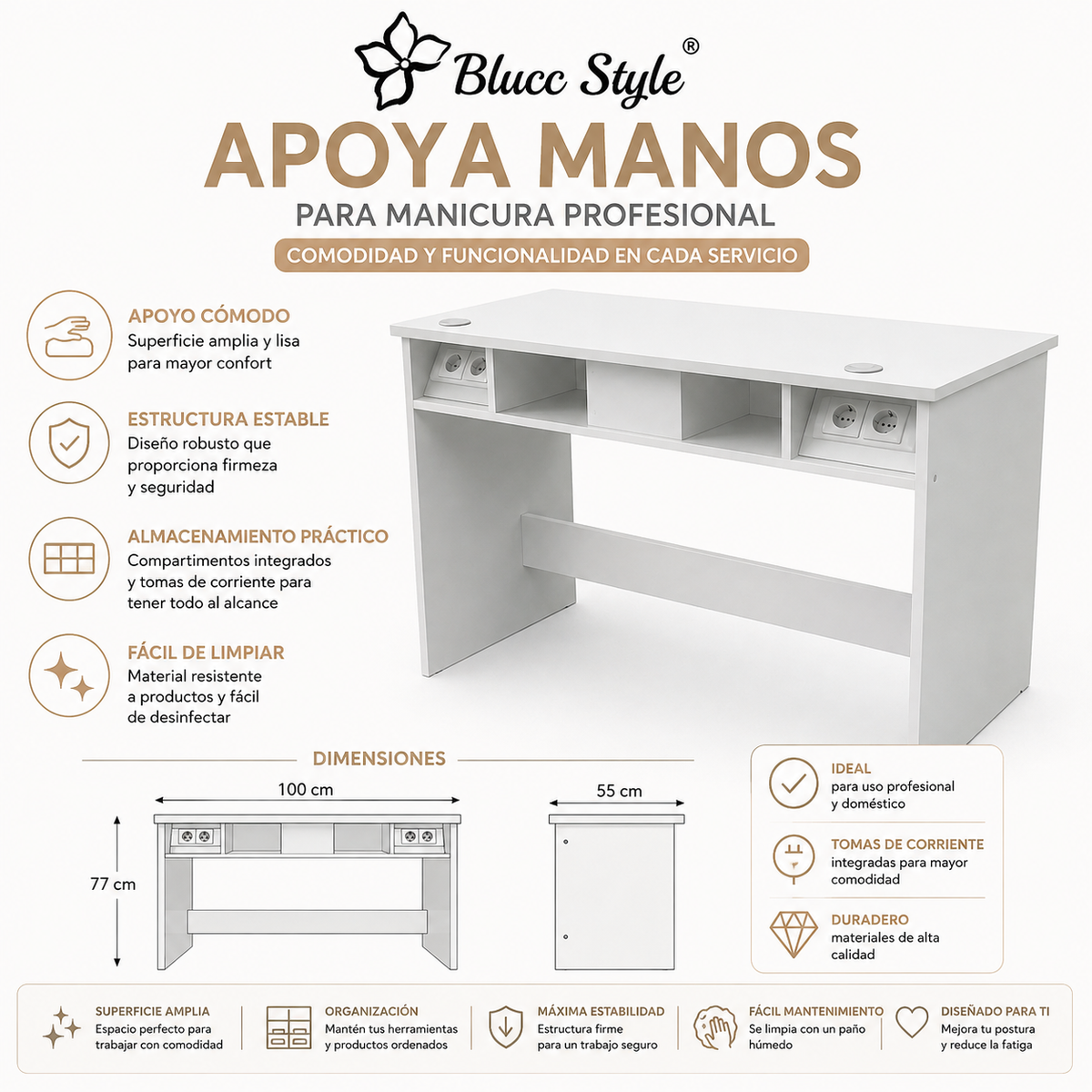 Mesa de manicura con enchufes