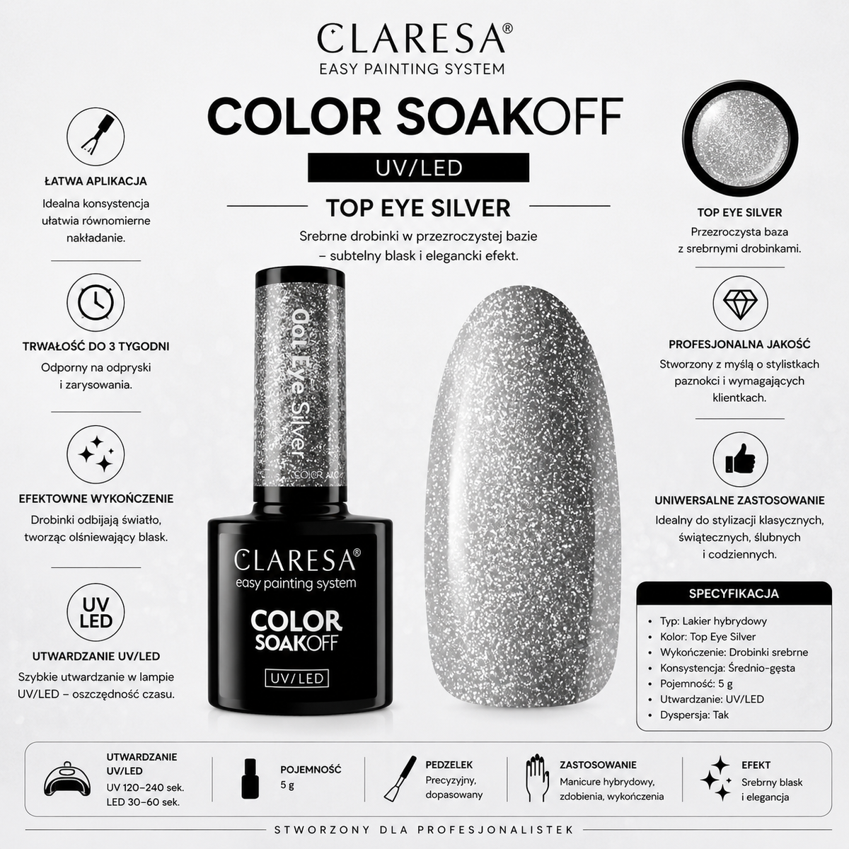 Esmalte Claresa plateado con efecto ojo de gato