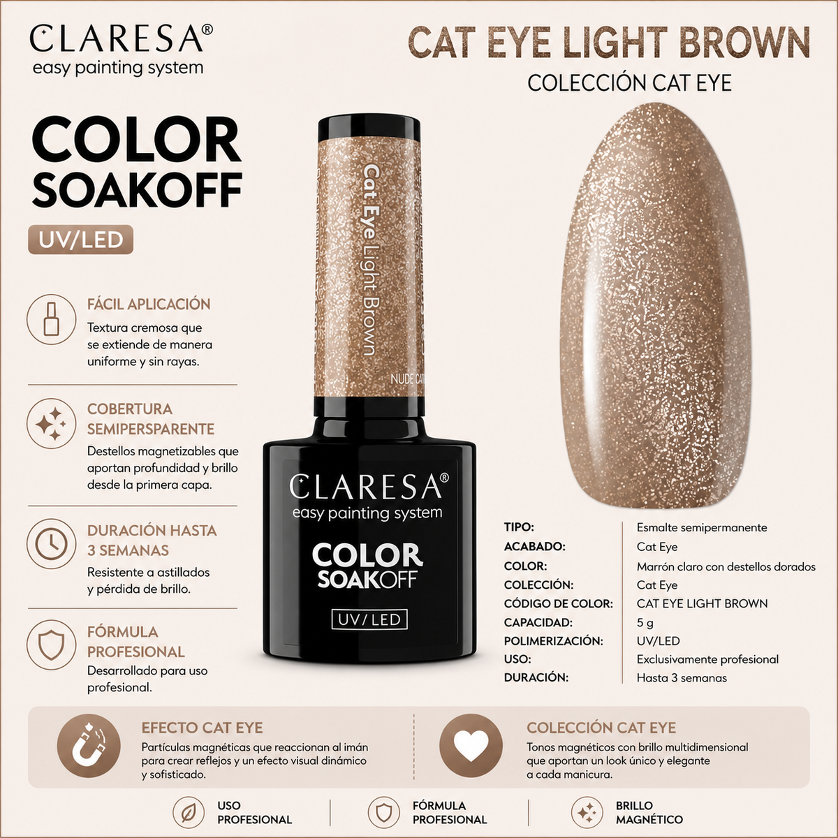 Claresa Nude Glow Cat Eye – Esmalte Semipermanente 5 g
