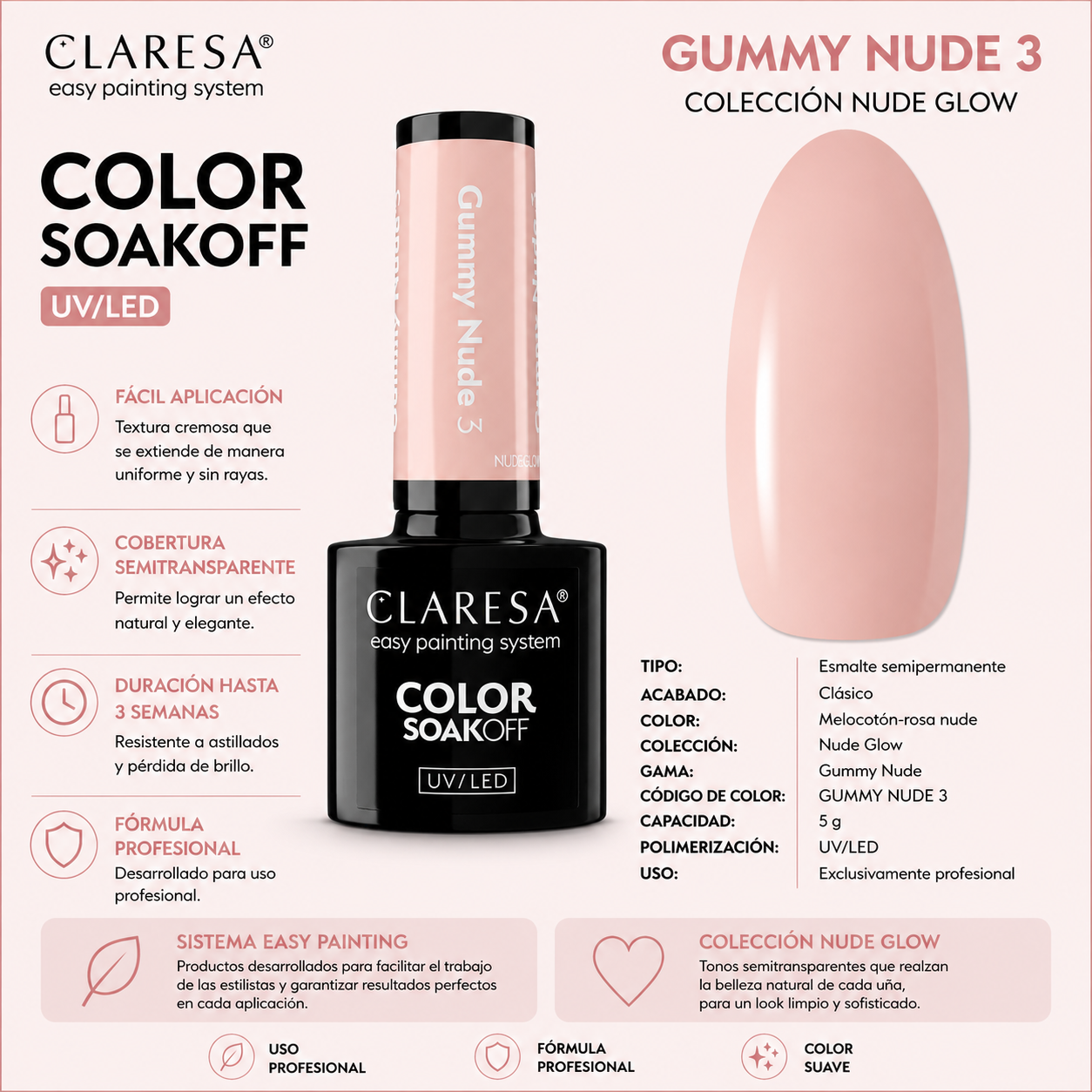 Esmalte Claresa Gummy Nude Peach 3