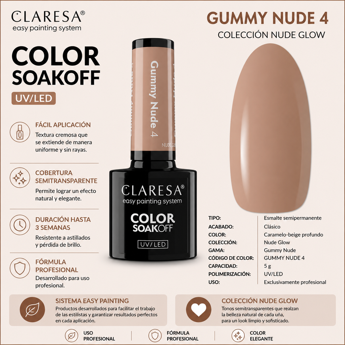 Esmalte Claresa Glow Gummy Nude 4