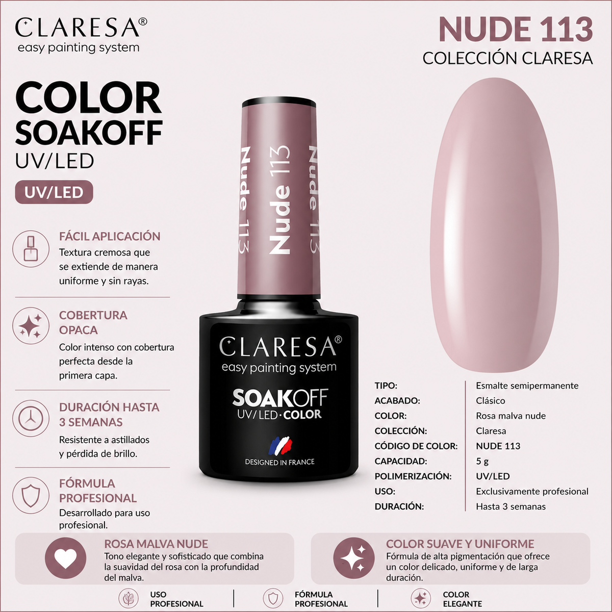Esmalte Claresa Nude 113 Rosa Beige Lechoso