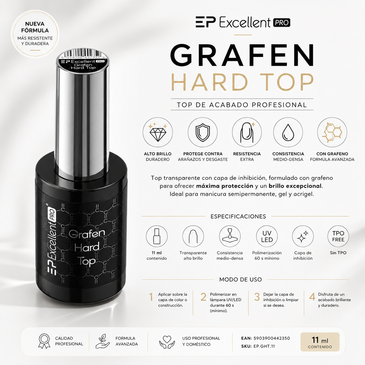 Excellent PRO One Coat Top Shine & More UV/LED – Top transparente 11 ml
