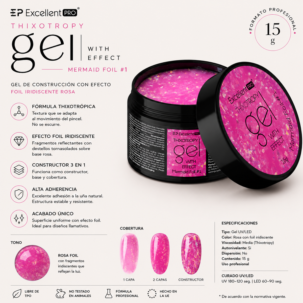 Gel constructor Effect con lámina de sirena Nº1 - 15 g