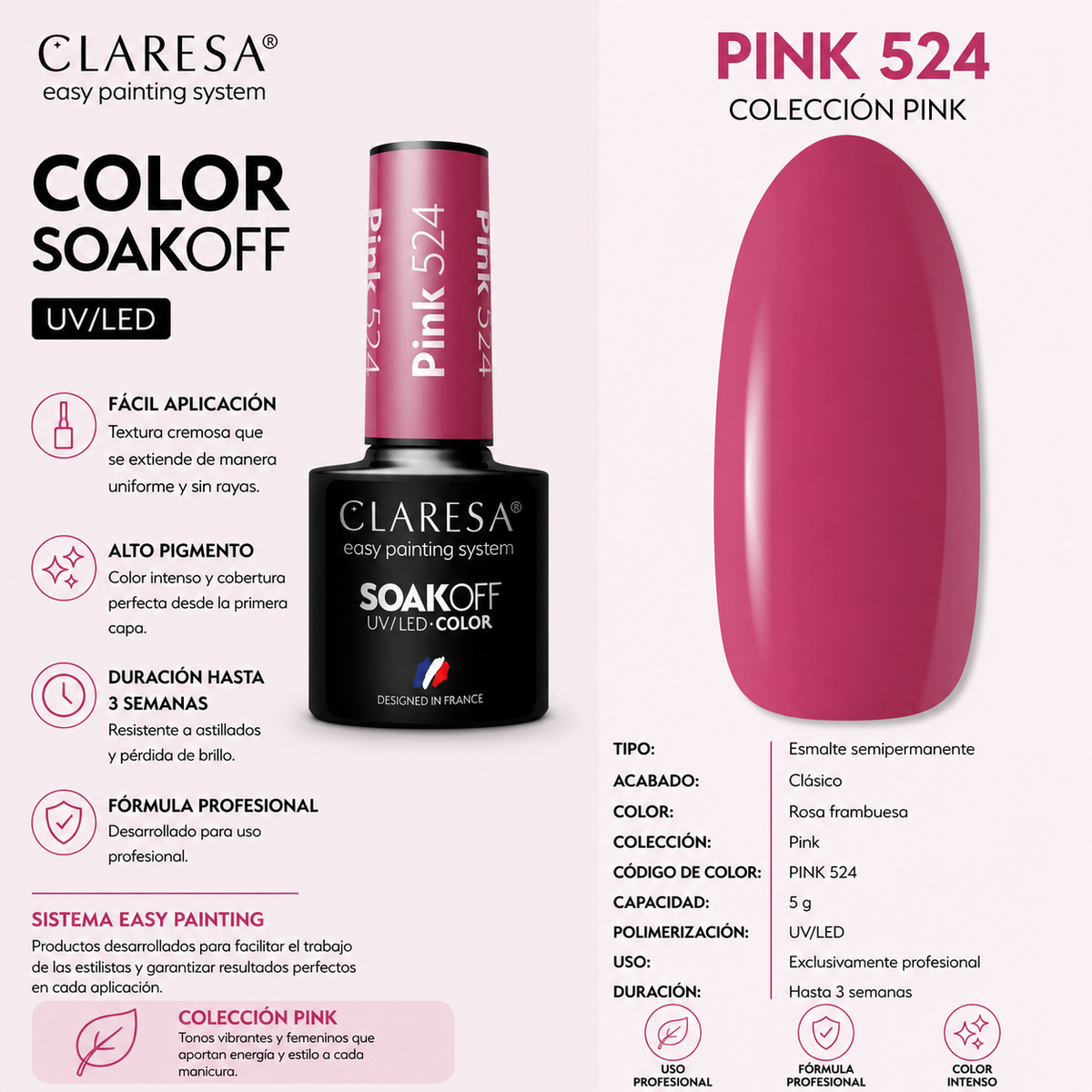 Esmalte Claresa Rosa 524 Rosa Frambuesa