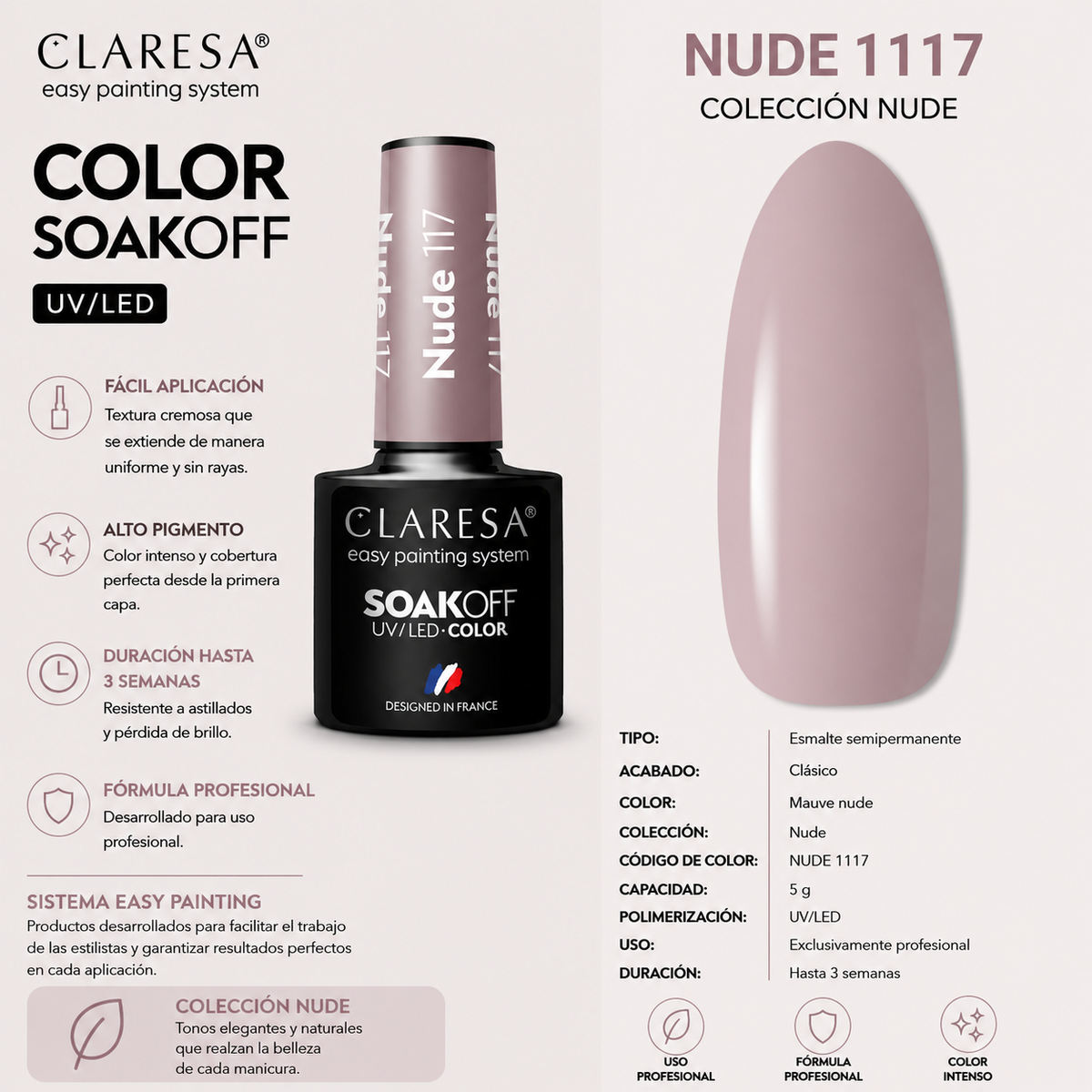 Esmalte Claresa Nude 117 Beige Morado