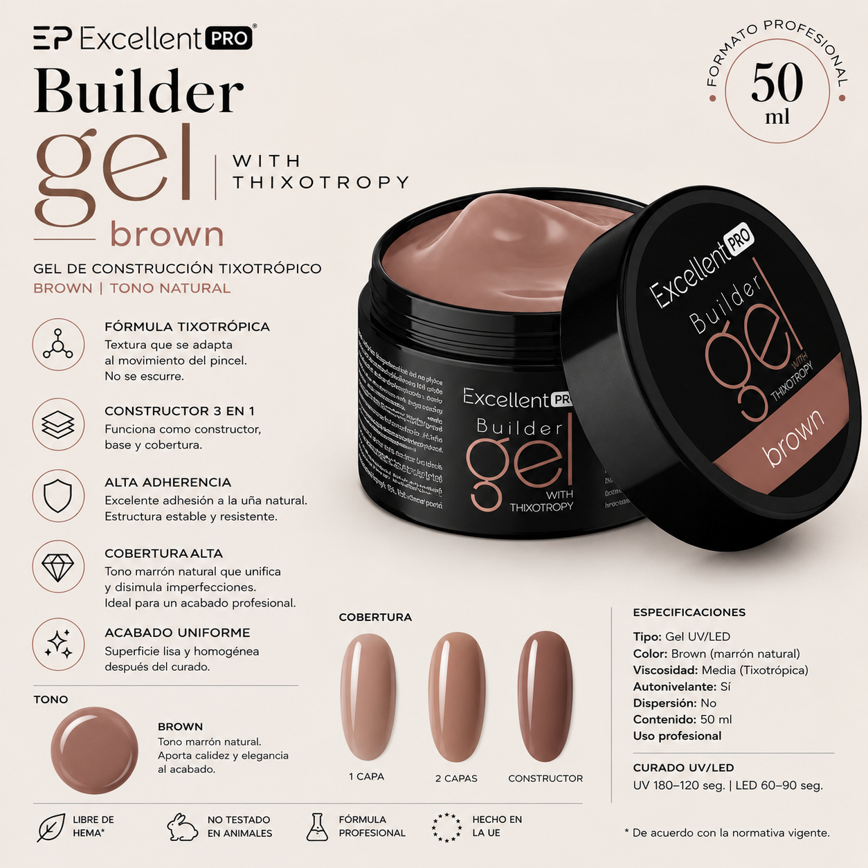 Gel constructor de uñas monofásico LED/UV, COVER LIGHT 50 g