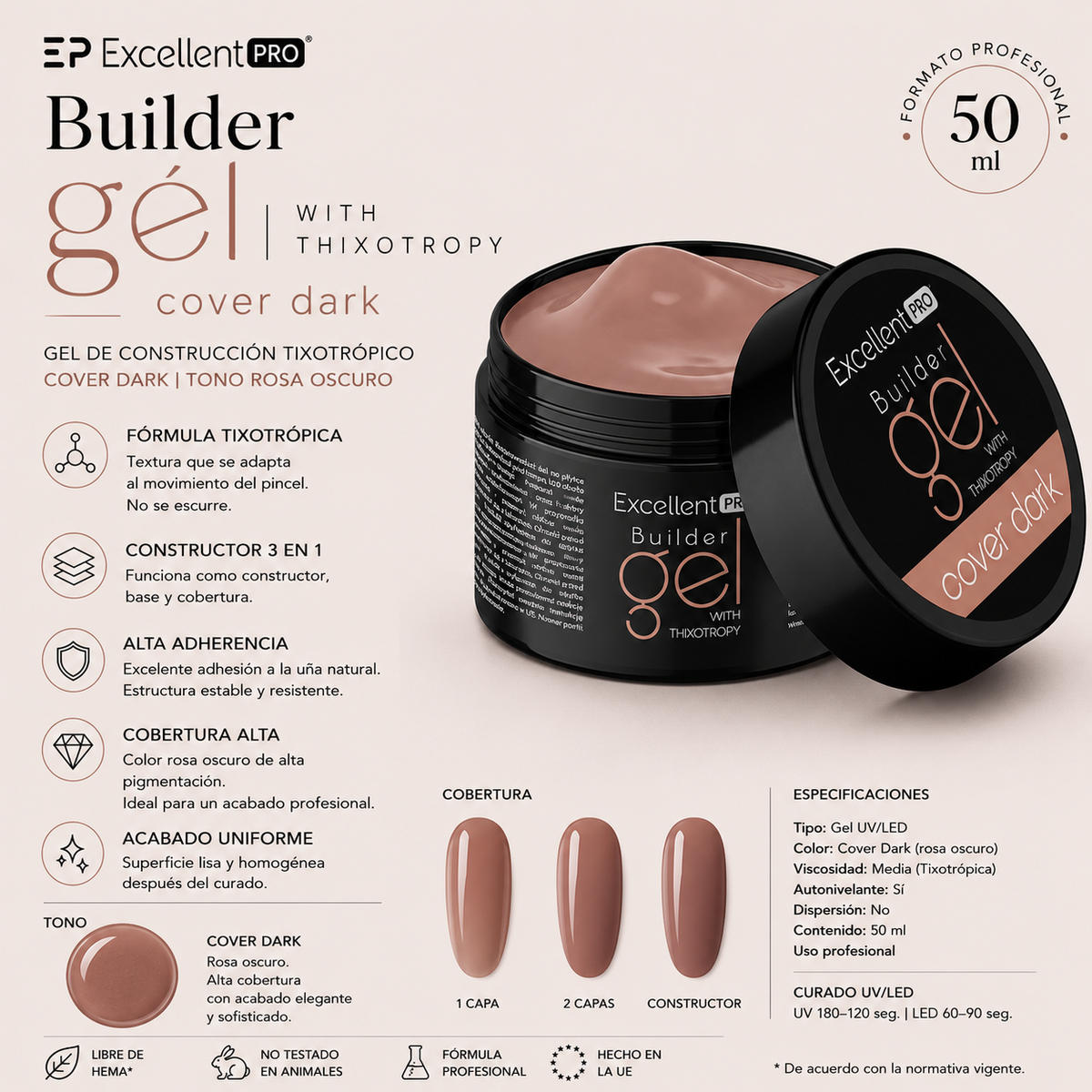 Gel constructor monofásico PRO LED/UV COVER DARK 50 g
